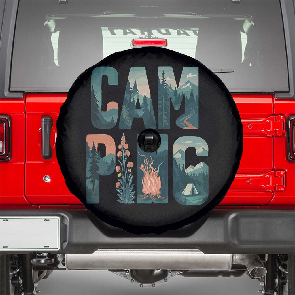 Camping Nature Adventure Campfire Tent Mountains Spare Tire Cover TS11 Black Print Your Wear
