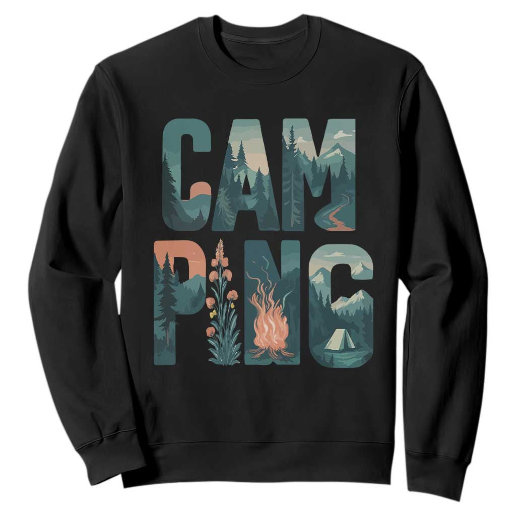Camping Nature Adventure Campfire Tent Mountains Sweatshirt TS11 Black Print Your Wear
