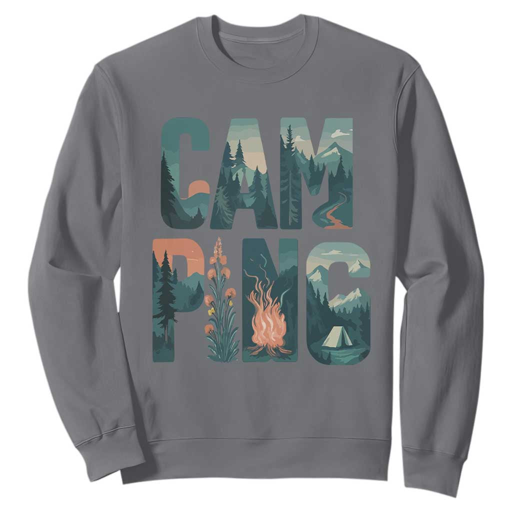 Camping Nature Adventure Campfire Tent Mountains Sweatshirt TS11 Charcoal Print Your Wear