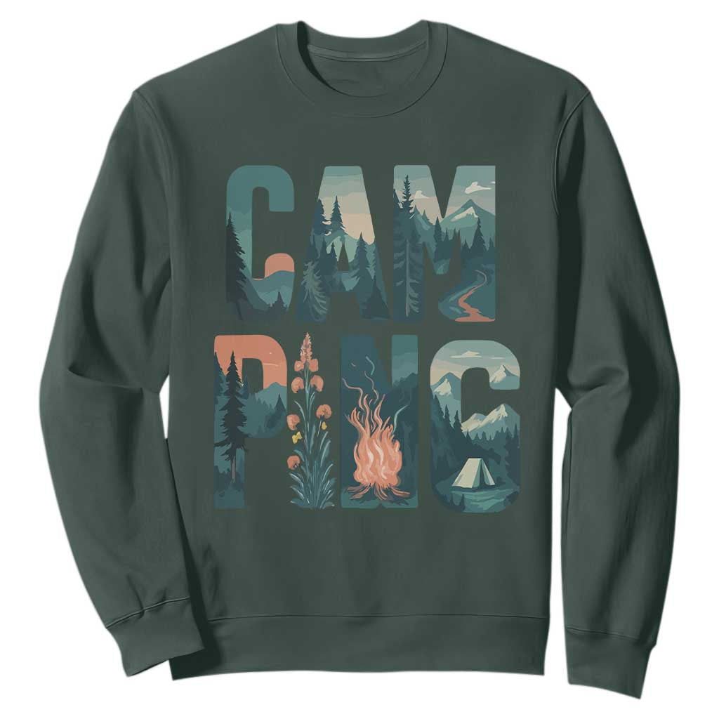 Camping Nature Adventure Campfire Tent Mountains Sweatshirt TS11 Dark Forest Green Print Your Wear