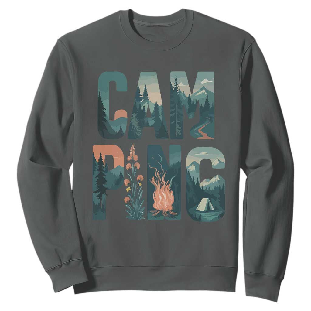 Camping Nature Adventure Campfire Tent Mountains Sweatshirt TS11 Dark Heather Print Your Wear