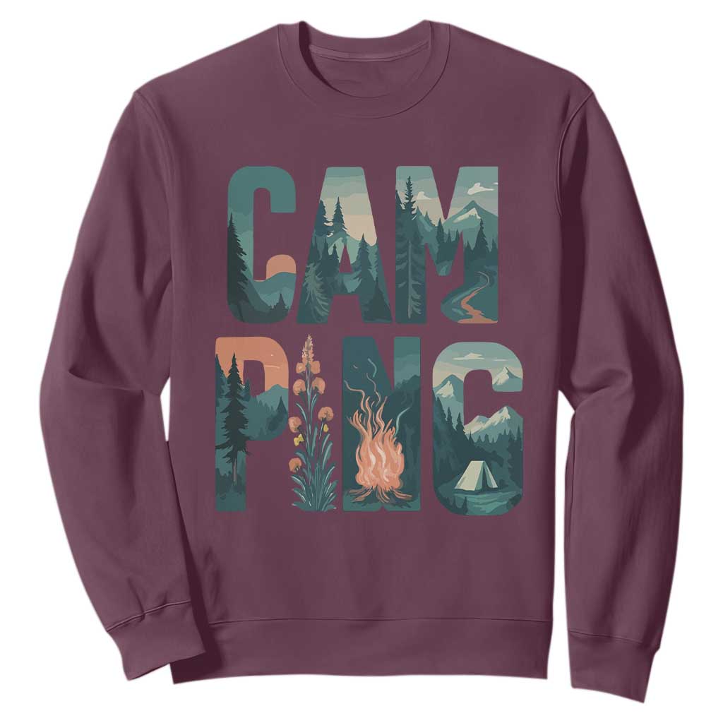 Camping Nature Adventure Campfire Tent Mountains Sweatshirt TS11 Maroon Print Your Wear