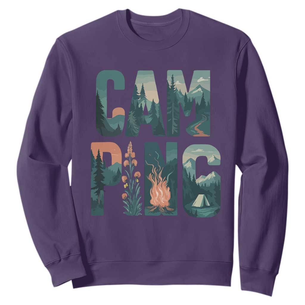 Camping Nature Adventure Campfire Tent Mountains Sweatshirt TS11 Purple Print Your Wear