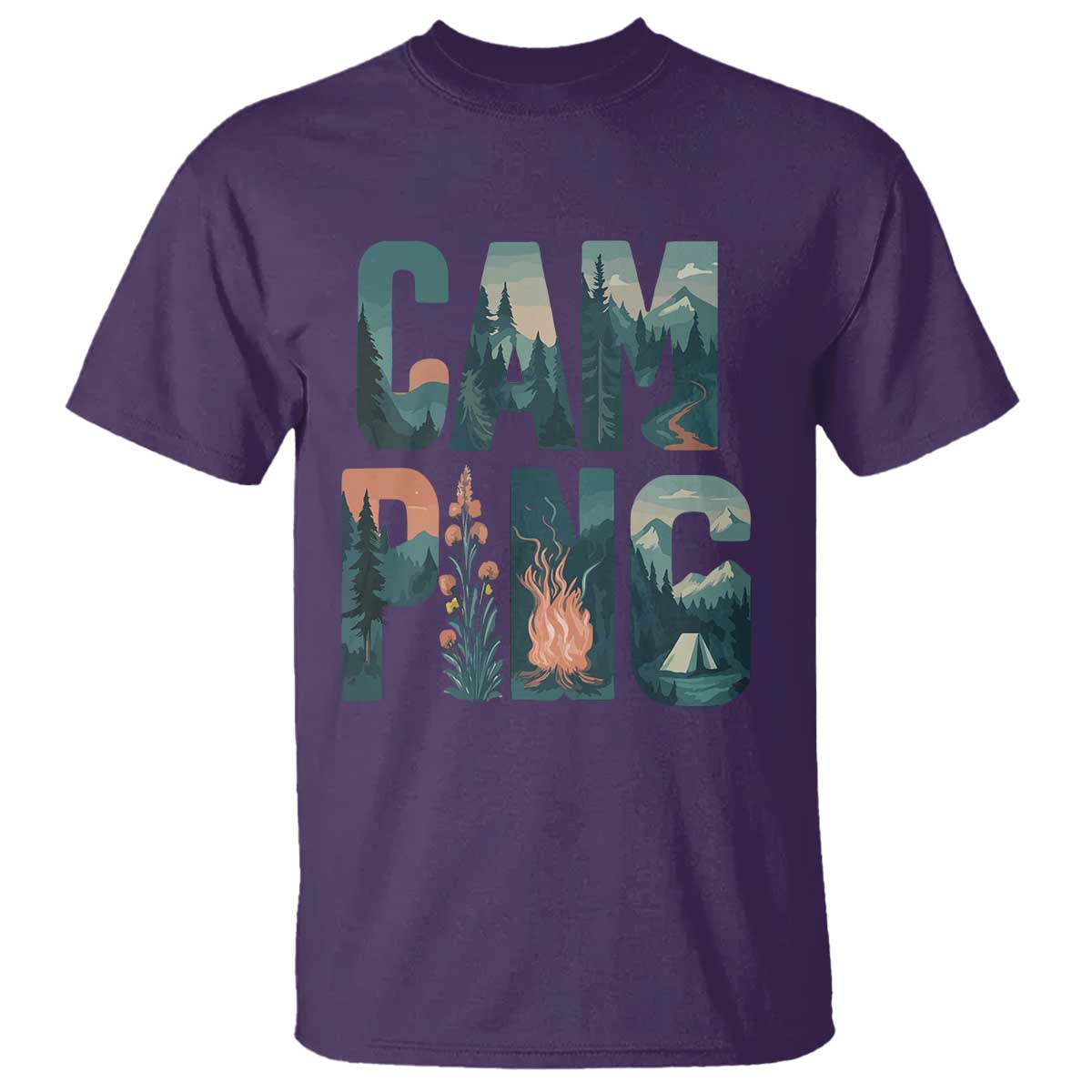 Camping Nature Adventure Campfire Tent Mountains T Shirt TS11 Purple Print Your Wear