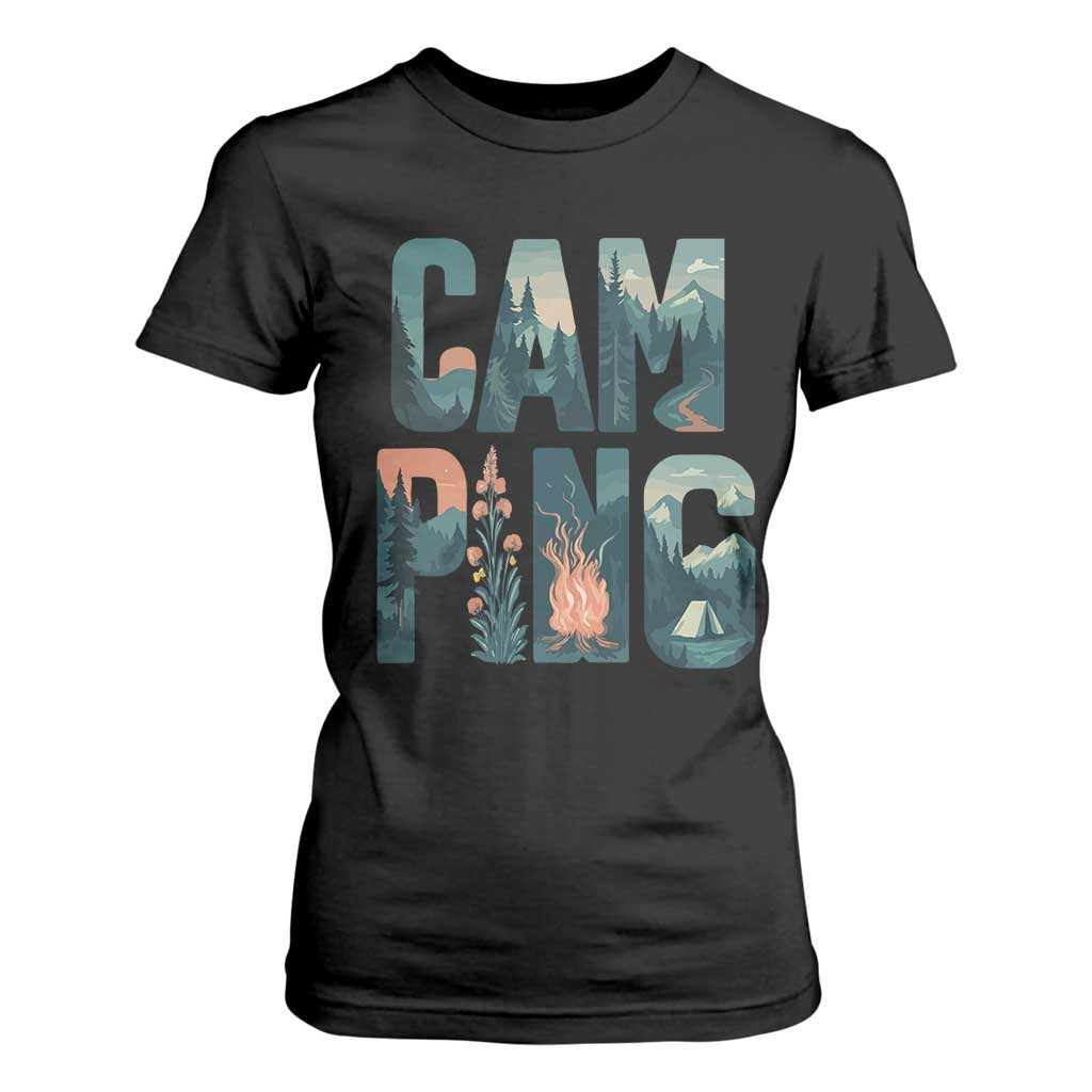 Camping Nature Adventure Campfire Tent Mountains T Shirt For Women TS11 Black Print Your Wear
