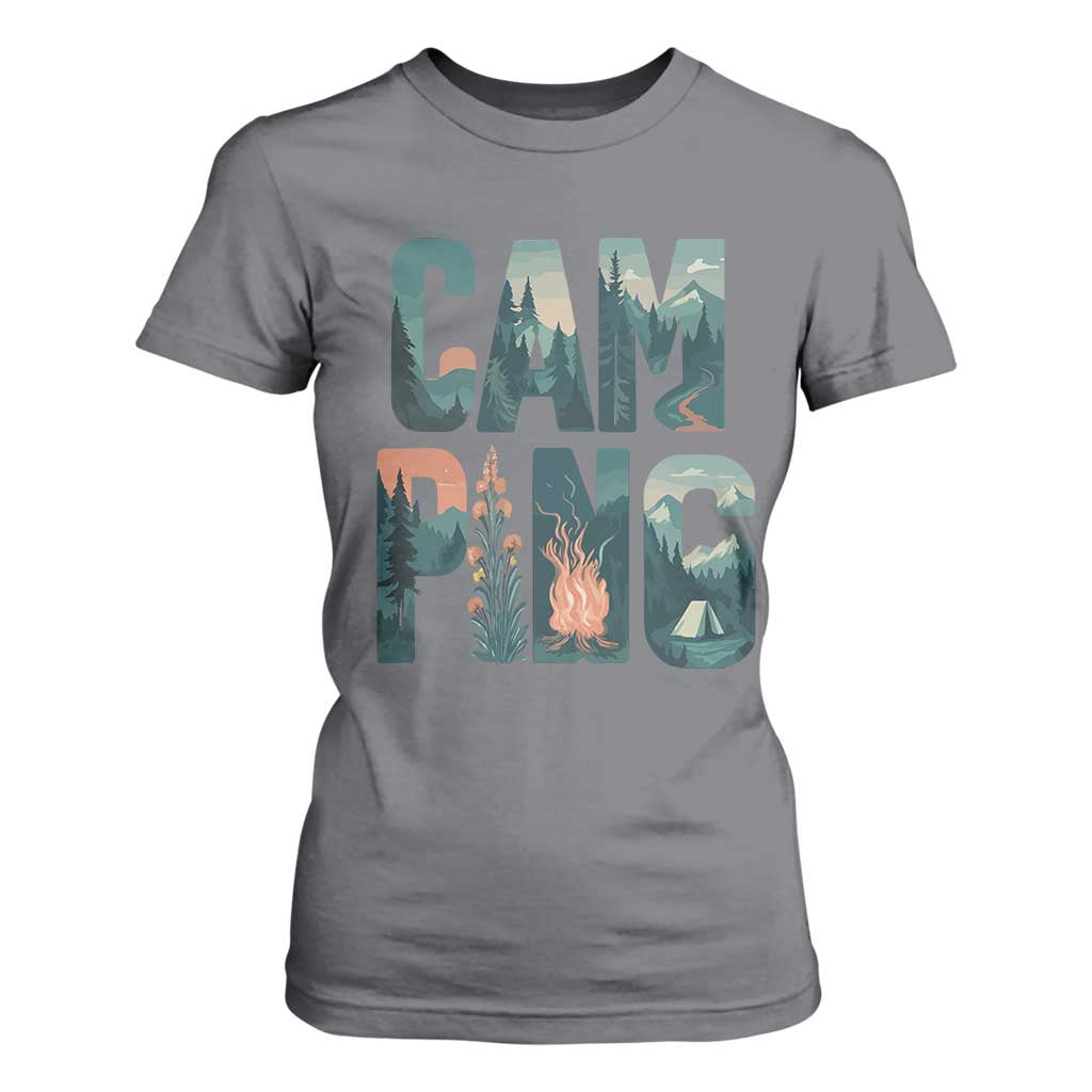 Camping Nature Adventure Campfire Tent Mountains T Shirt For Women TS11 Charcoal Print Your Wear