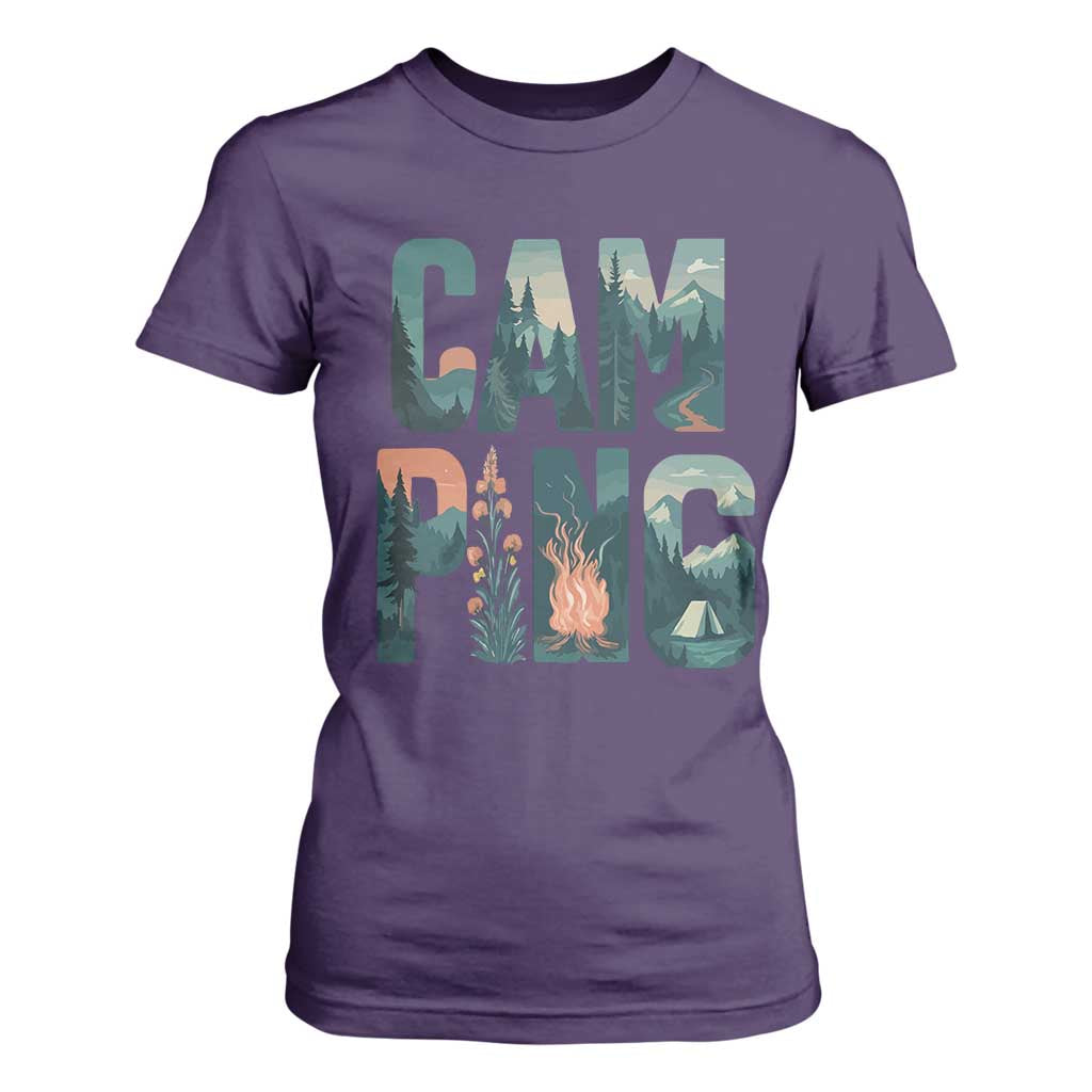 Camping Nature Adventure Campfire Tent Mountains T Shirt For Women TS11 Purple Print Your Wear