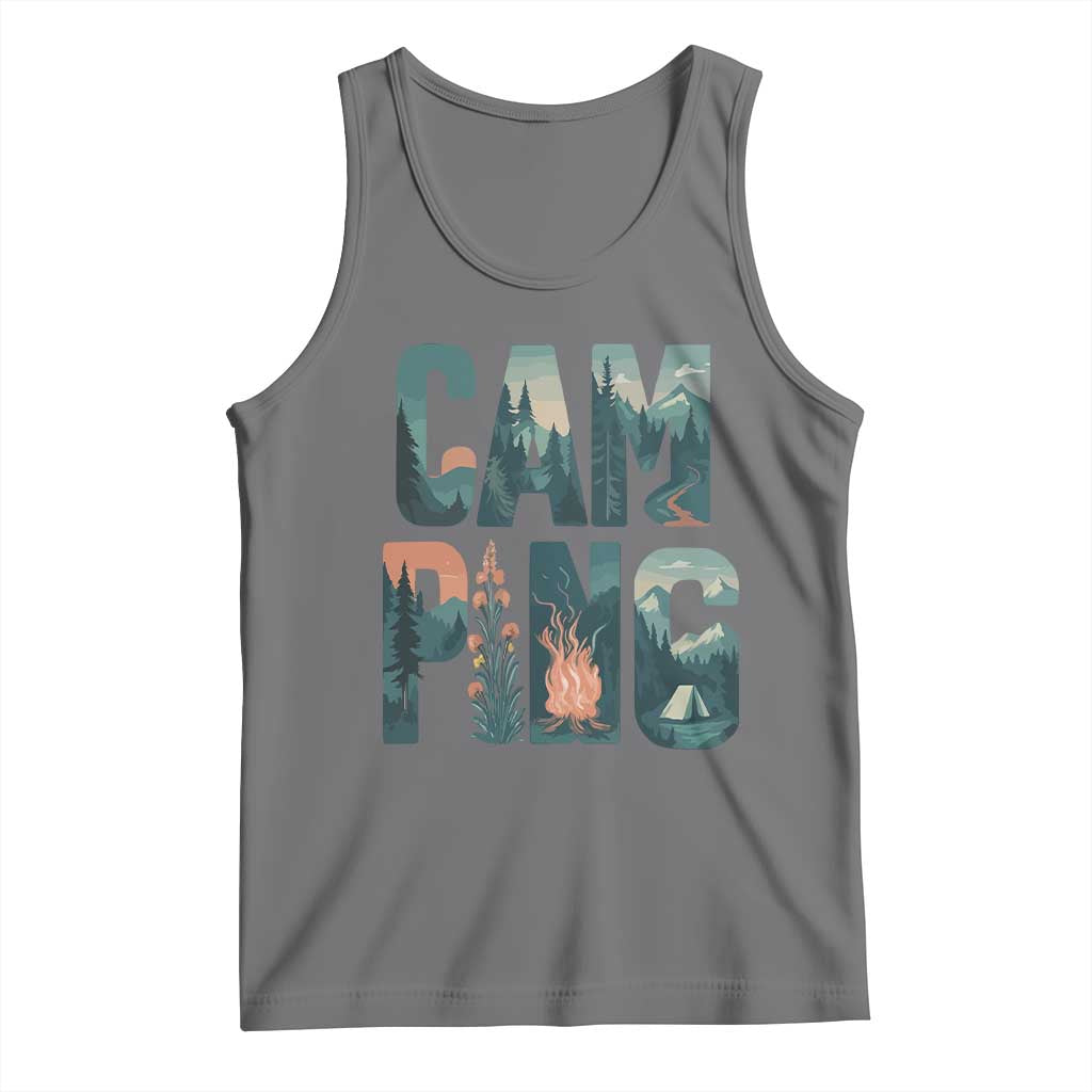 Camping Nature Adventure Campfire Tent Mountains Tank Top TS11 Black Heather Print Your Wear