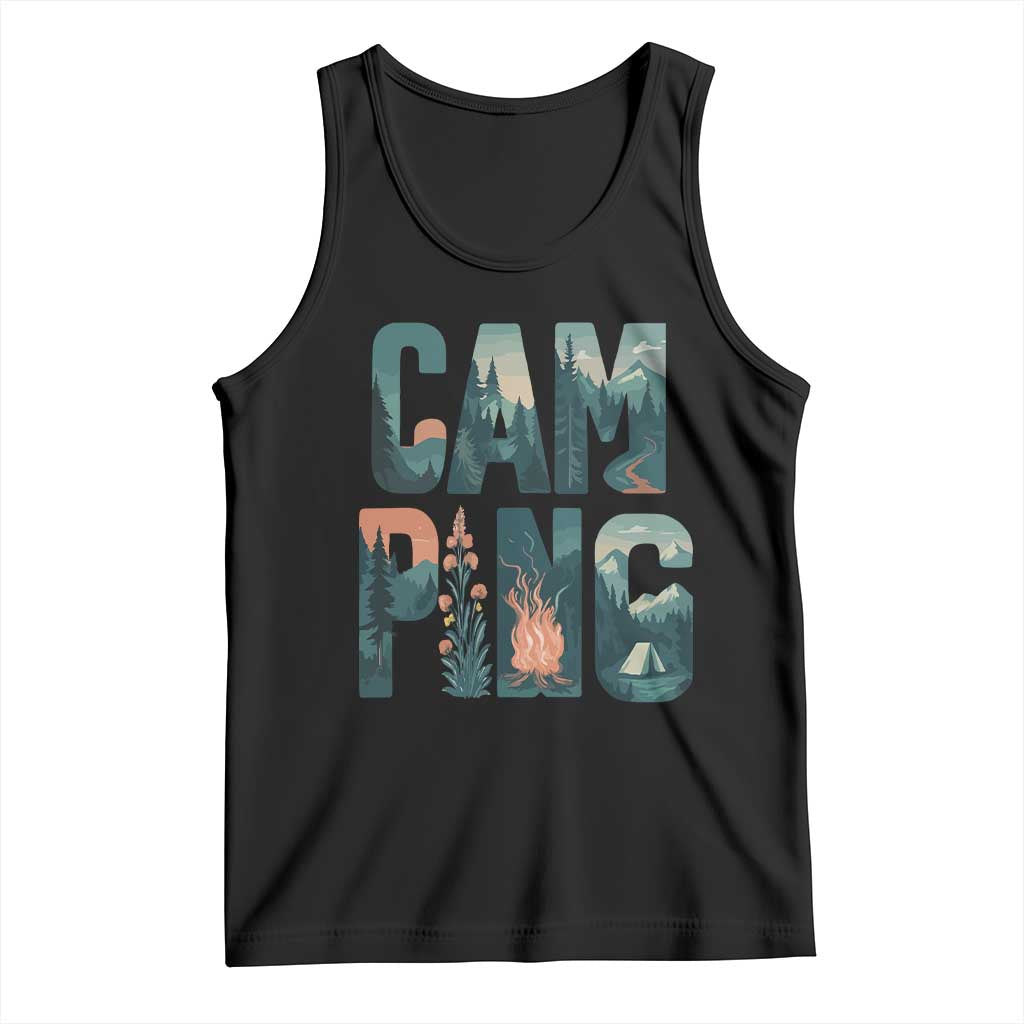 Camping Nature Adventure Campfire Tent Mountains Tank Top TS11 Black Print Your Wear