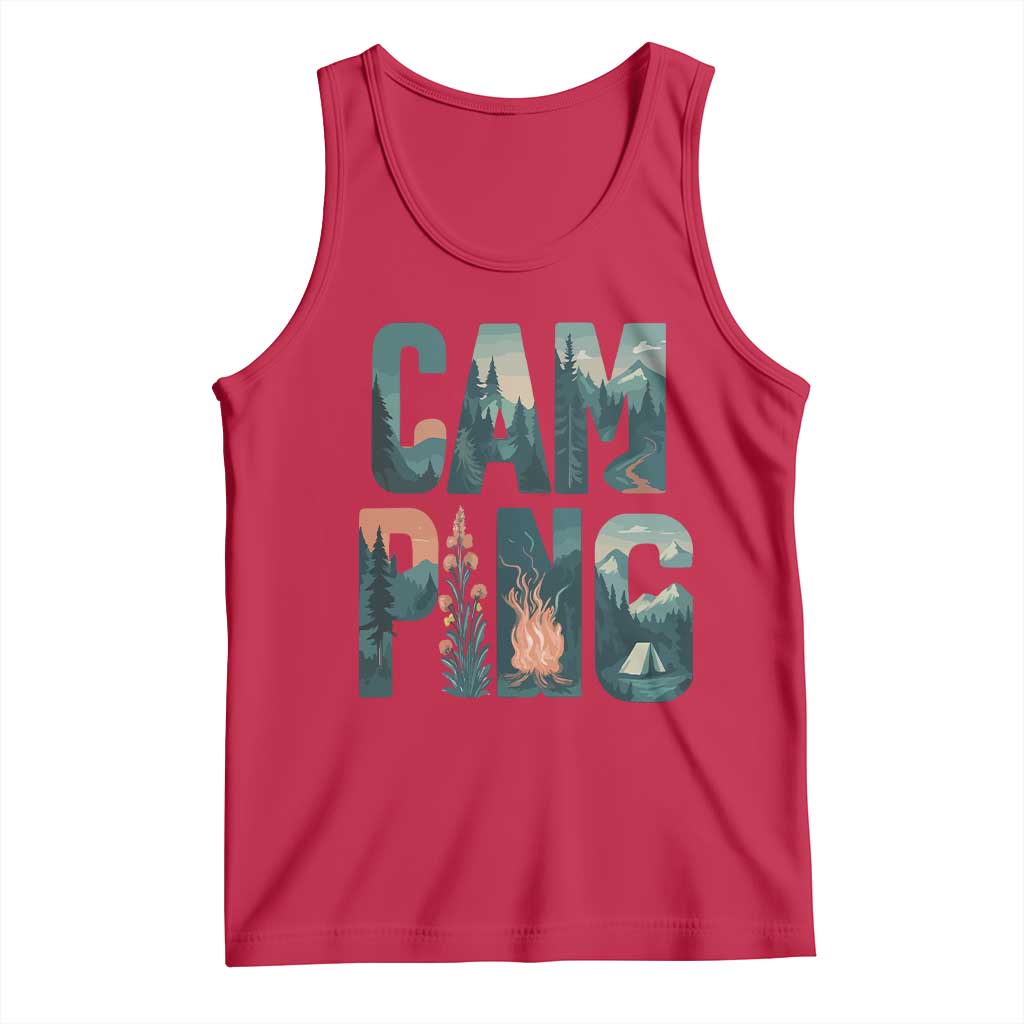 Camping Nature Adventure Campfire Tent Mountains Tank Top TS11 Red Print Your Wear