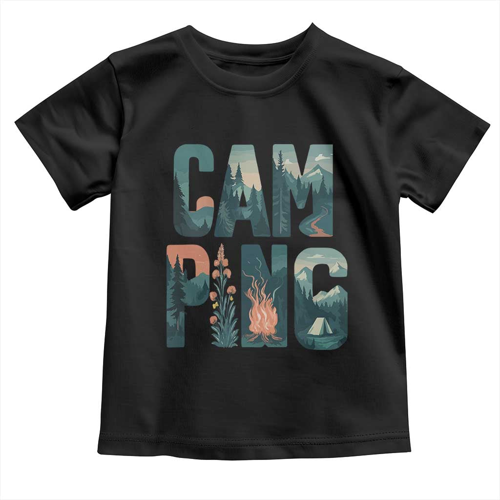 Camping Nature Adventure Campfire Tent Mountains Toddler T Shirt TS11 Black Print Your Wear
