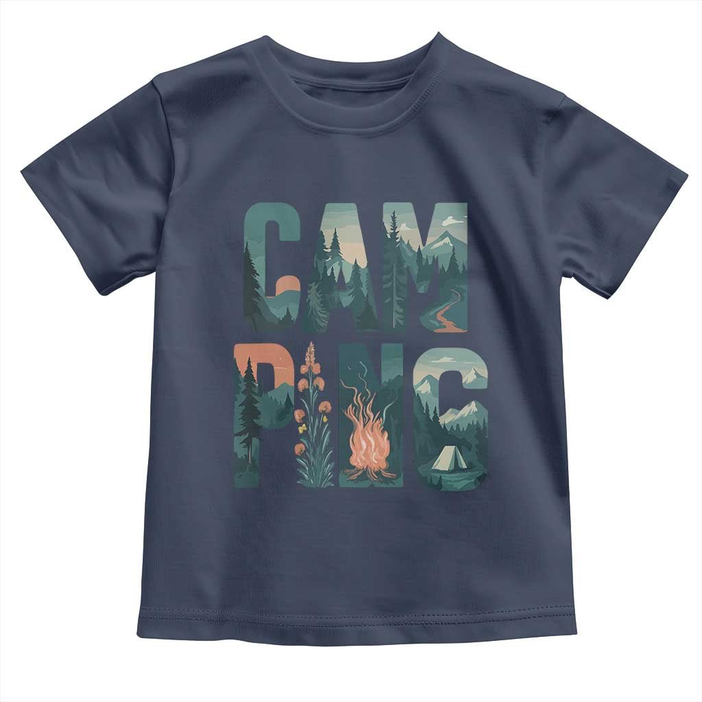 Camping Nature Adventure Campfire Tent Mountains Toddler T Shirt TS11 Navy Print Your Wear