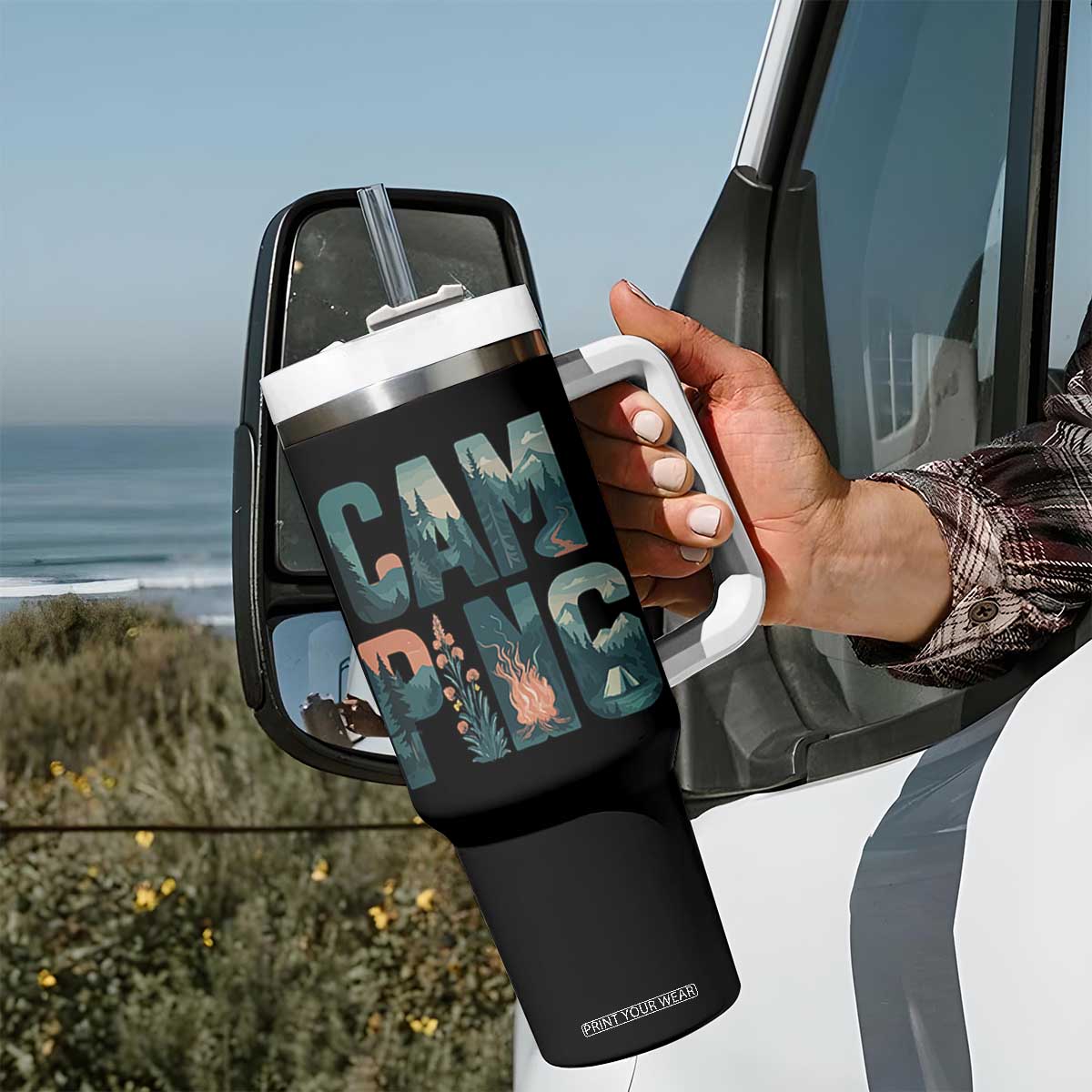 Camping Nature Adventure Campfire Tent Mountains Tumbler With Handle TS11 Print Your Wear