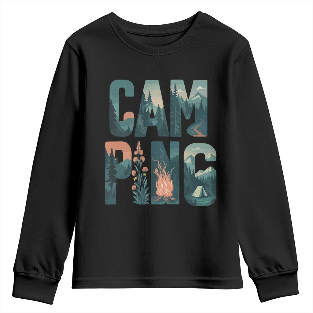 Camping Nature Adventure Campfire Tent Mountains Youth Sweatshirt TS11 Black Print Your Wear