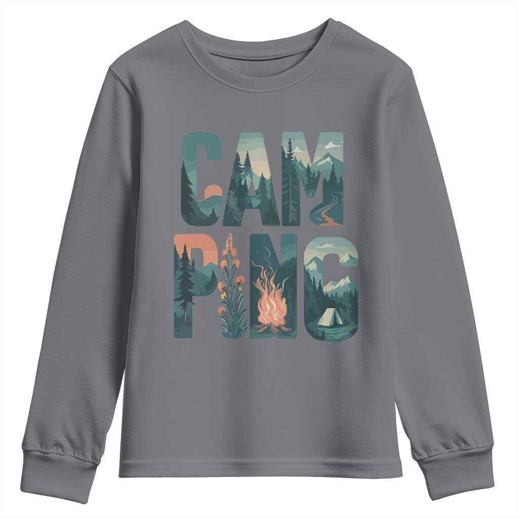 Camping Nature Adventure Campfire Tent Mountains Youth Sweatshirt TS11 Charcoal Print Your Wear