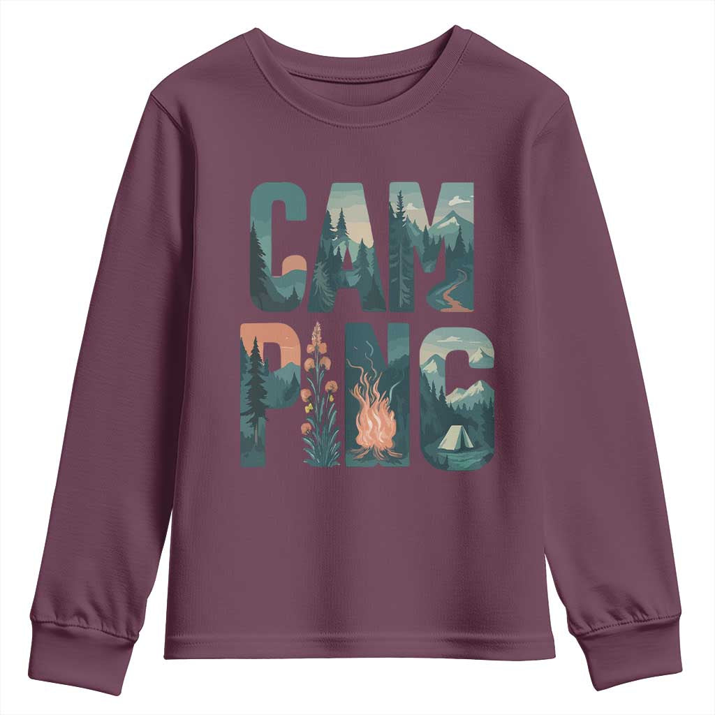 Camping Nature Adventure Campfire Tent Mountains Youth Sweatshirt TS11 Maroon Print Your Wear