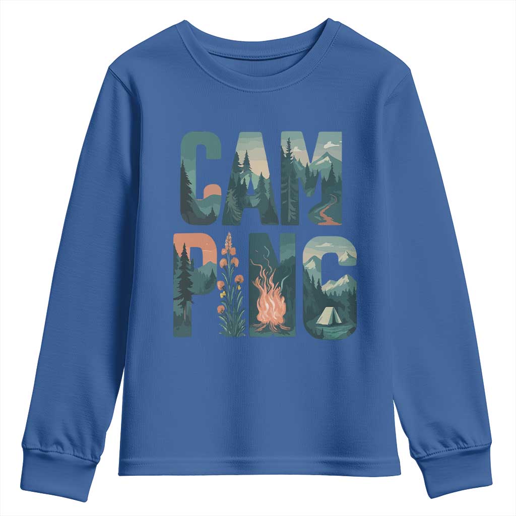 Camping Nature Adventure Campfire Tent Mountains Youth Sweatshirt TS11 Royal Blue Print Your Wear