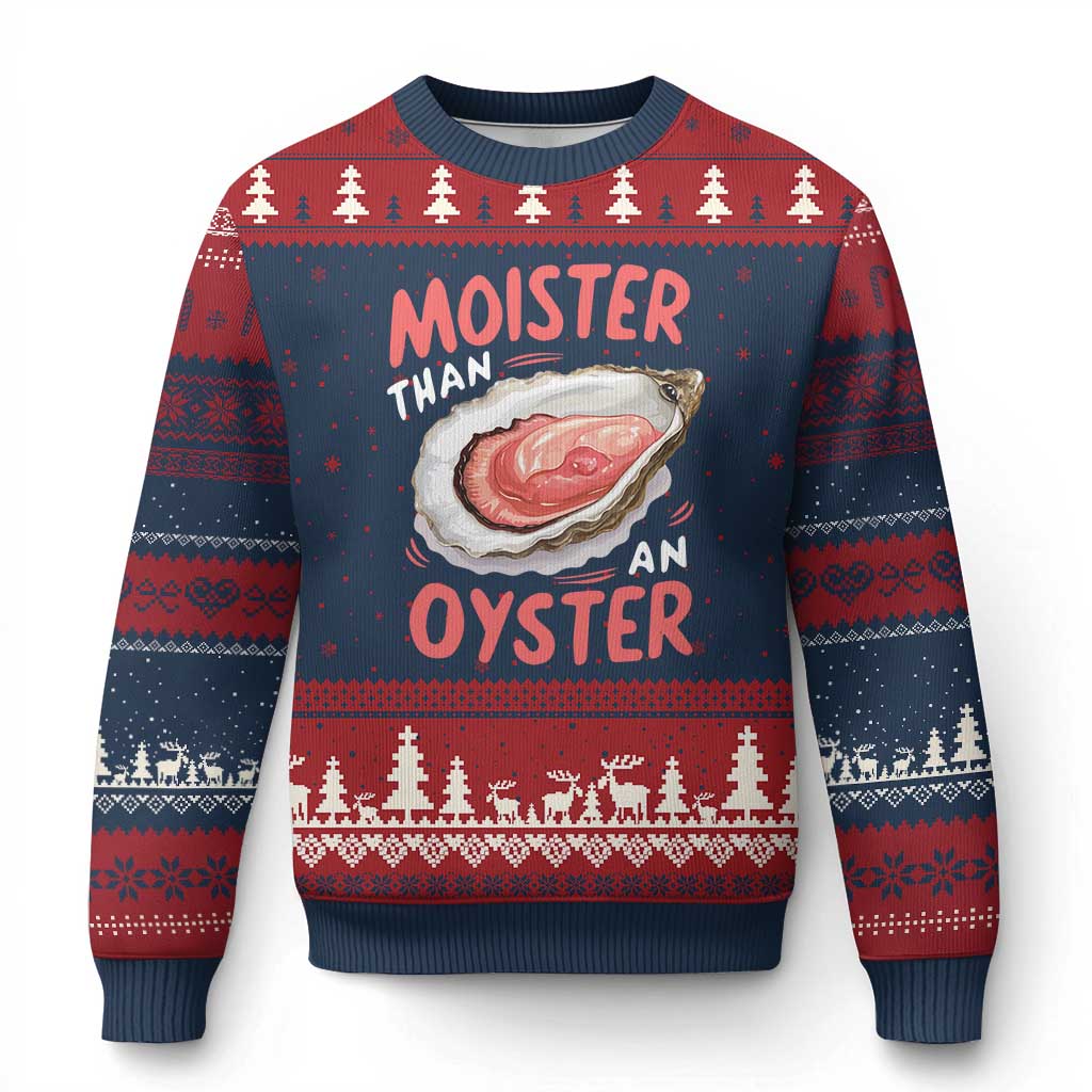 Funny Moister Than An Oyster Ugly Christmas Sweater Shucking Inappropriate Adult Humor TS11 Navy Red Print Your Wear