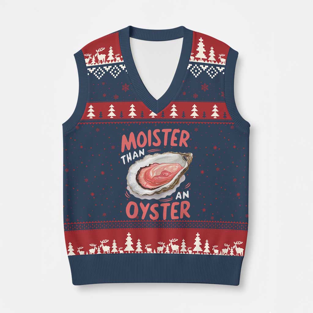 Funny Moister Than An Oyster V-Neck Knit Sweater Vest Shucking Inappropriate Adult Humor TS11 Navy Red Print Your Wear