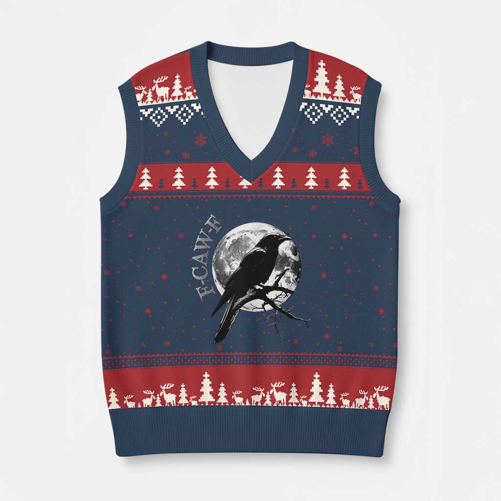 Funny F Caw F V-Neck Knit Sweater Vest Black Crow Moon Gothic Adult Humor TS11 Navy Red Print Your Wear