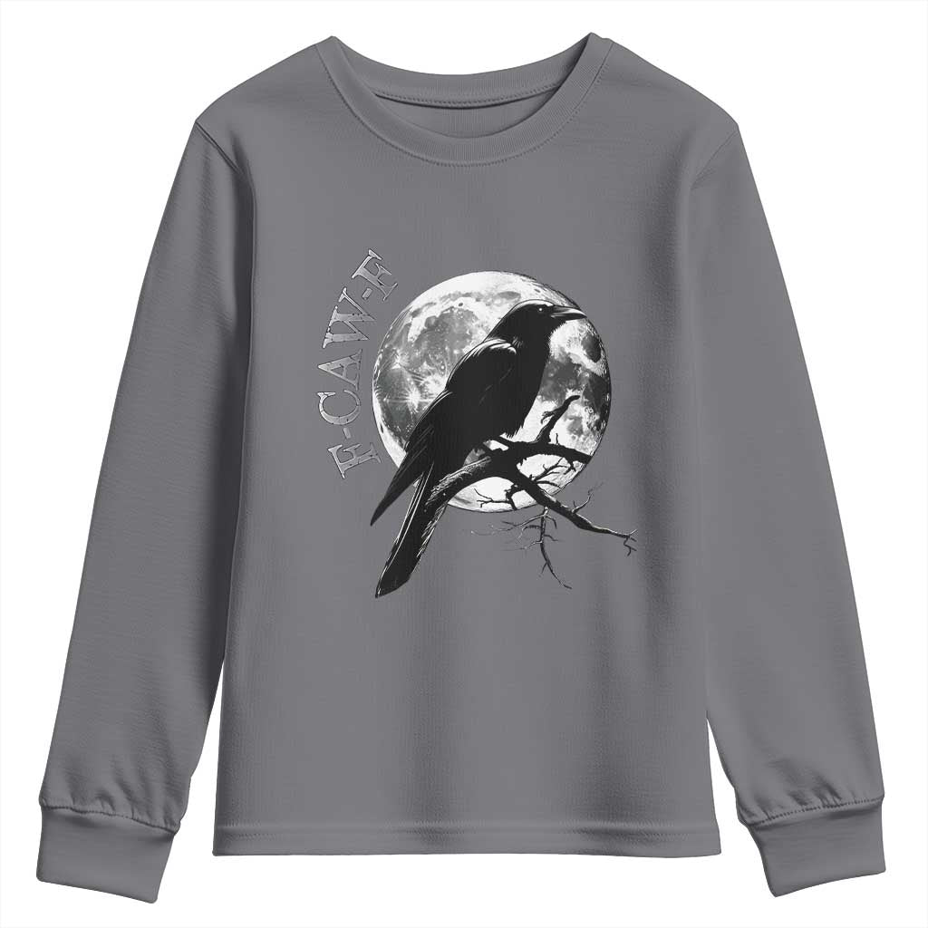 Funny F Caw F Youth Sweatshirt Black Crow Moon Gothic Adult Humor TS11 Charcoal Print Your Wear