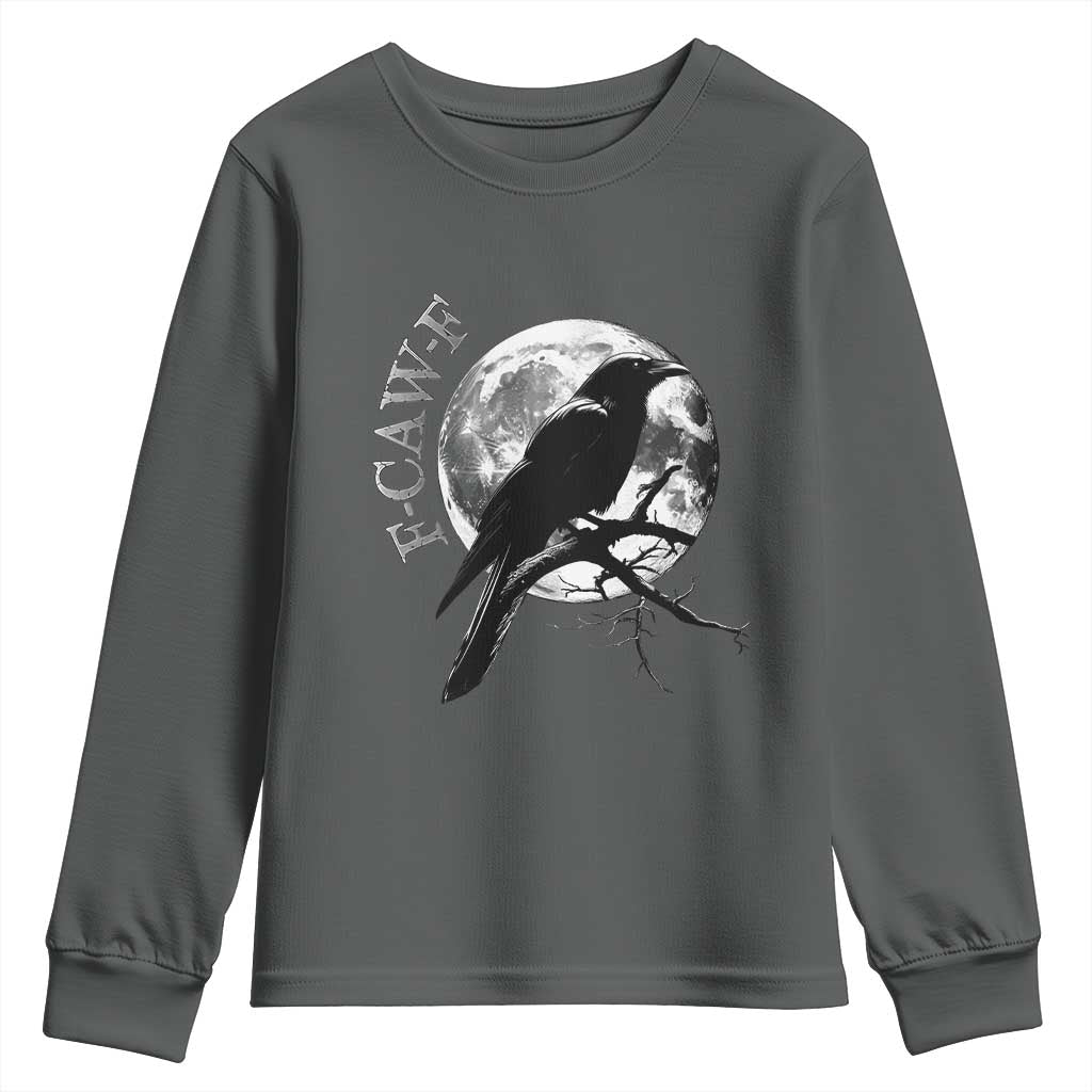 Funny F Caw F Youth Sweatshirt Black Crow Moon Gothic Adult Humor TS11 Dark Heather Print Your Wear