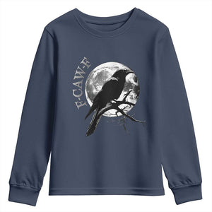 Funny F Caw F Youth Sweatshirt Black Crow Moon Gothic Adult Humor TS11 Navy Print Your Wear