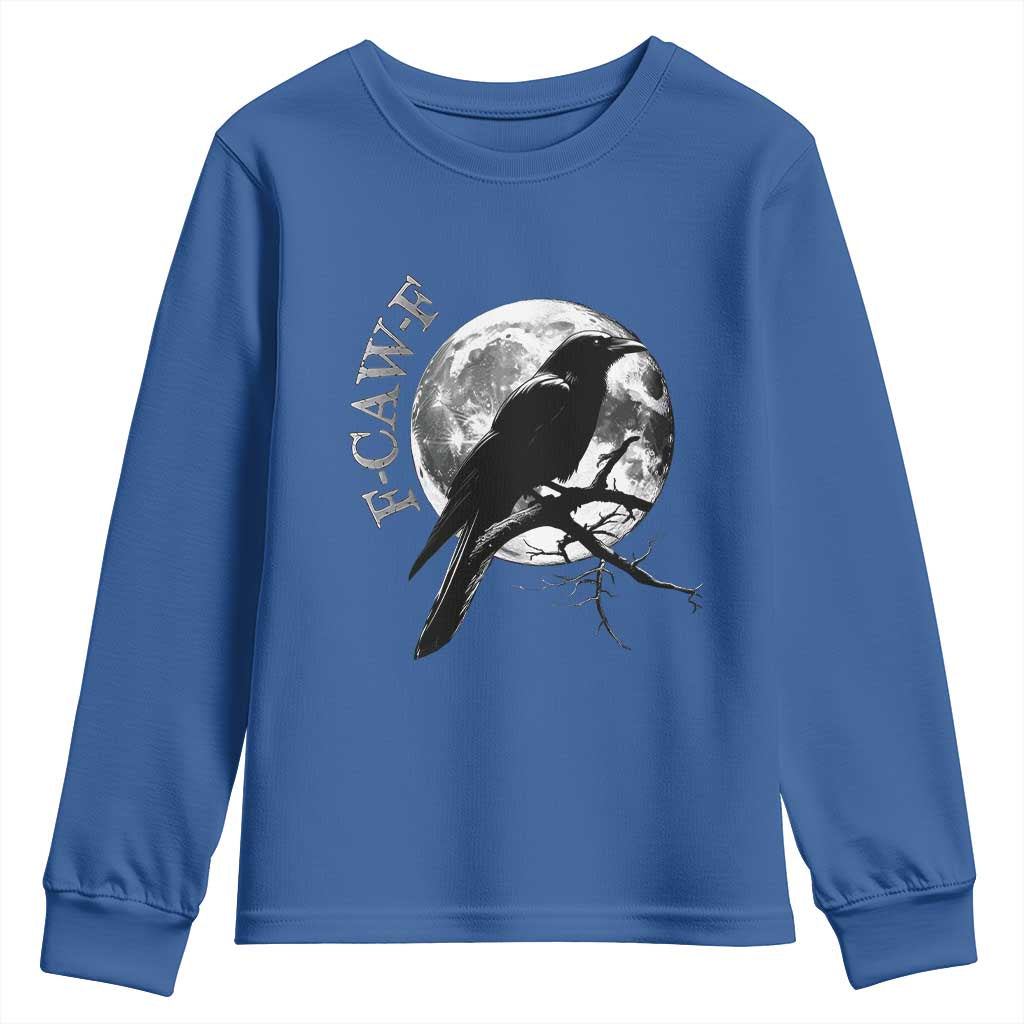 Funny F Caw F Youth Sweatshirt Black Crow Moon Gothic Adult Humor TS11 Royal Blue Print Your Wear
