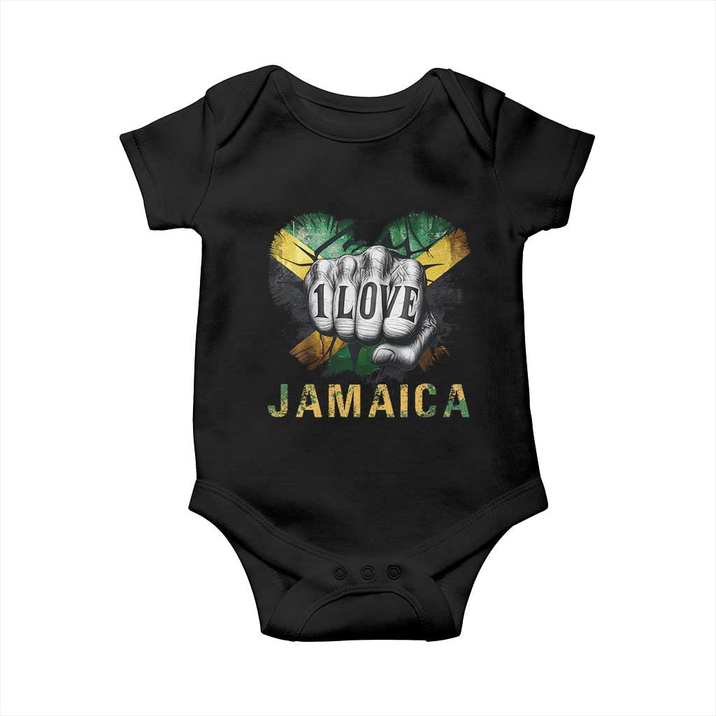 Jamaica One Love Baby Onesie Rasta Reggae Punching Hand Jamaican Flag TS11 Black Print Your Wear