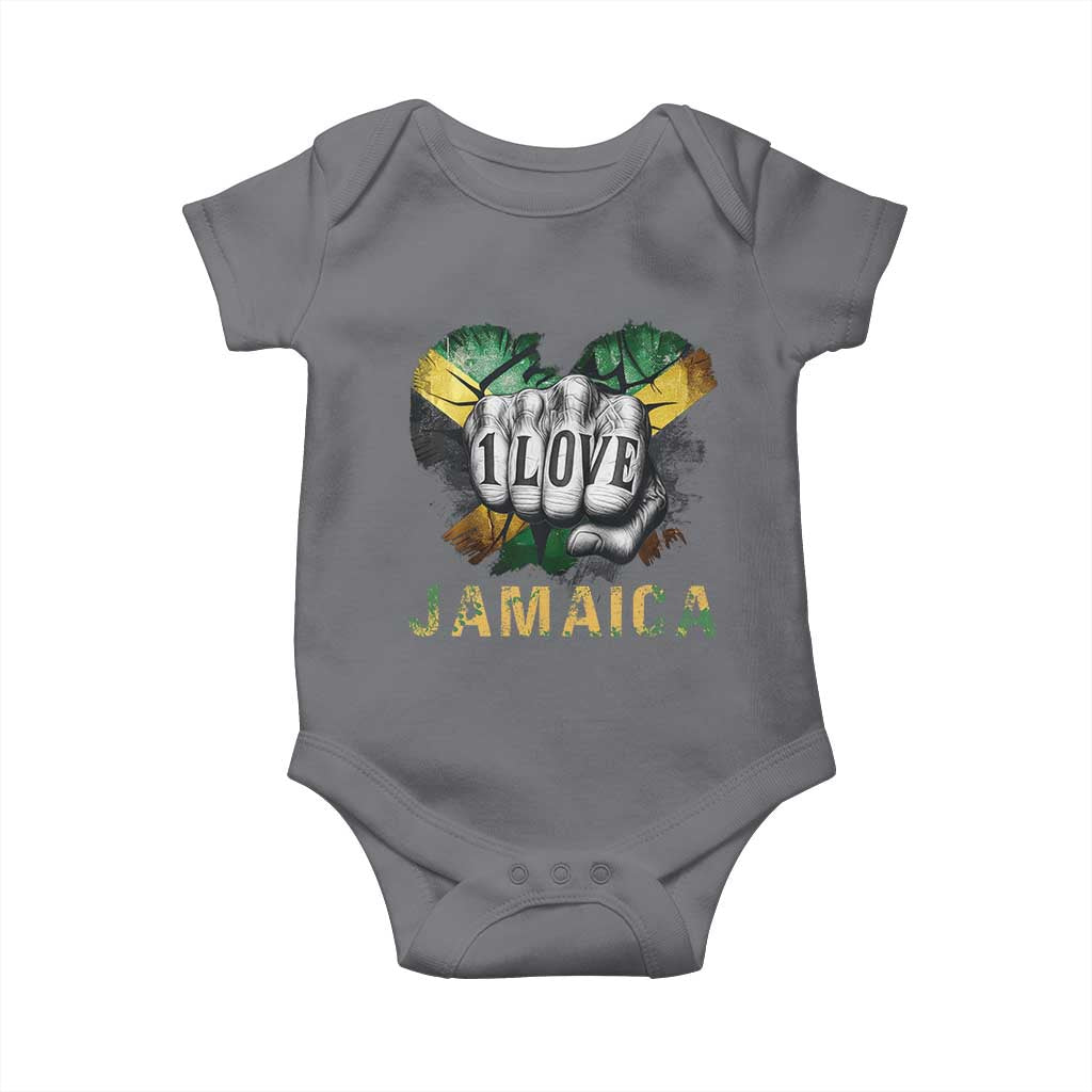 Jamaica One Love Baby Onesie Rasta Reggae Punching Hand Jamaican Flag TS11 Charcoal Print Your Wear