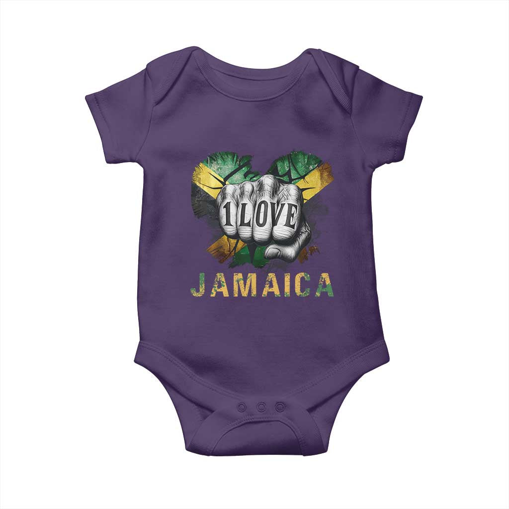 Jamaica One Love Baby Onesie Rasta Reggae Punching Hand Jamaican Flag TS11 Purple Print Your Wear