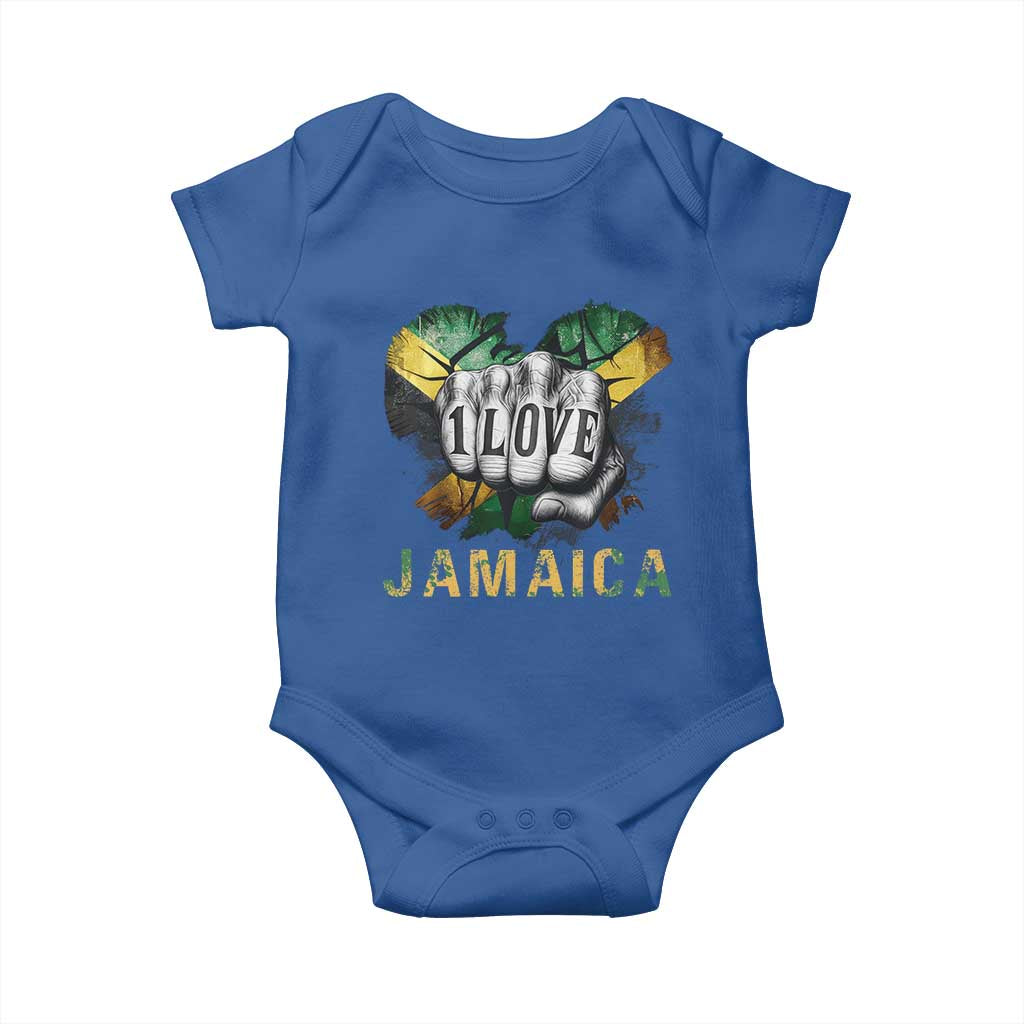 Jamaica One Love Baby Onesie Rasta Reggae Punching Hand Jamaican Flag TS11 Royal Blue Print Your Wear