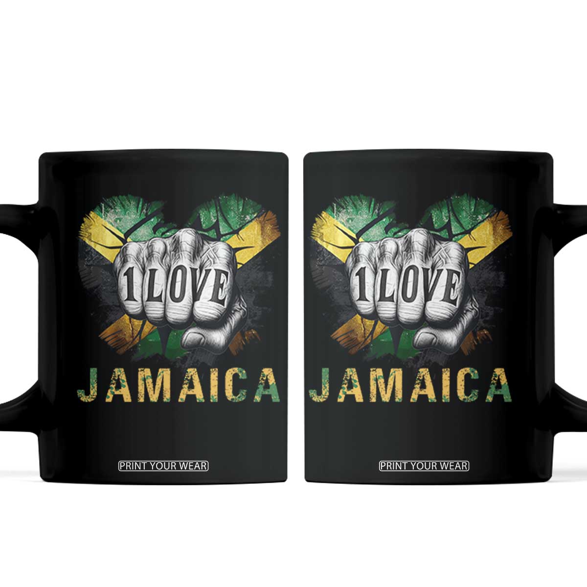 Jamaica One Love Coffee Mug Rasta Reggae Punching Hand Jamaican Flag TS11 Black Print Your Wear