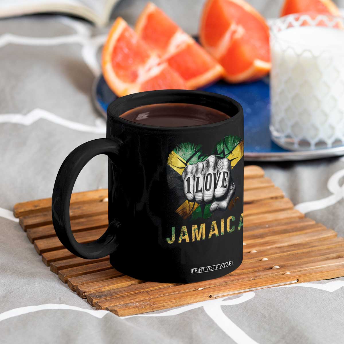 Jamaica One Love Coffee Mug Rasta Reggae Punching Hand Jamaican Flag TS11 Print Your Wear