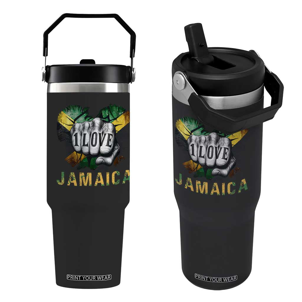 Jamaica One Love Flip Straw Tumbler Rasta Reggae Punching Hand Jamaican Flag TS11 One Size: 30 oz Black Print Your Wear