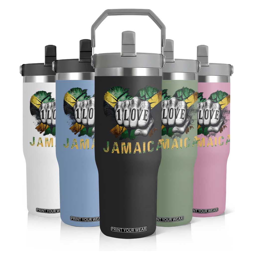 Jamaica One Love Flip Straw Tumbler Rasta Reggae Punching Hand Jamaican Flag TS11 Print Your Wear