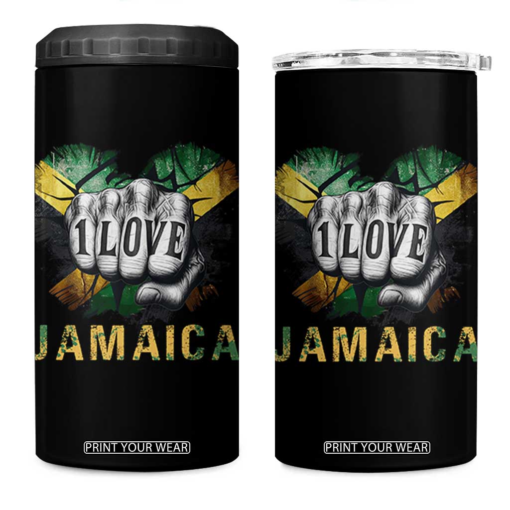 Jamaica One Love 4 in 1 Can Cooler Tumbler Rasta Reggae Punching Hand Jamaican Flag TS11 One Size: 16 oz Black Print Your Wear