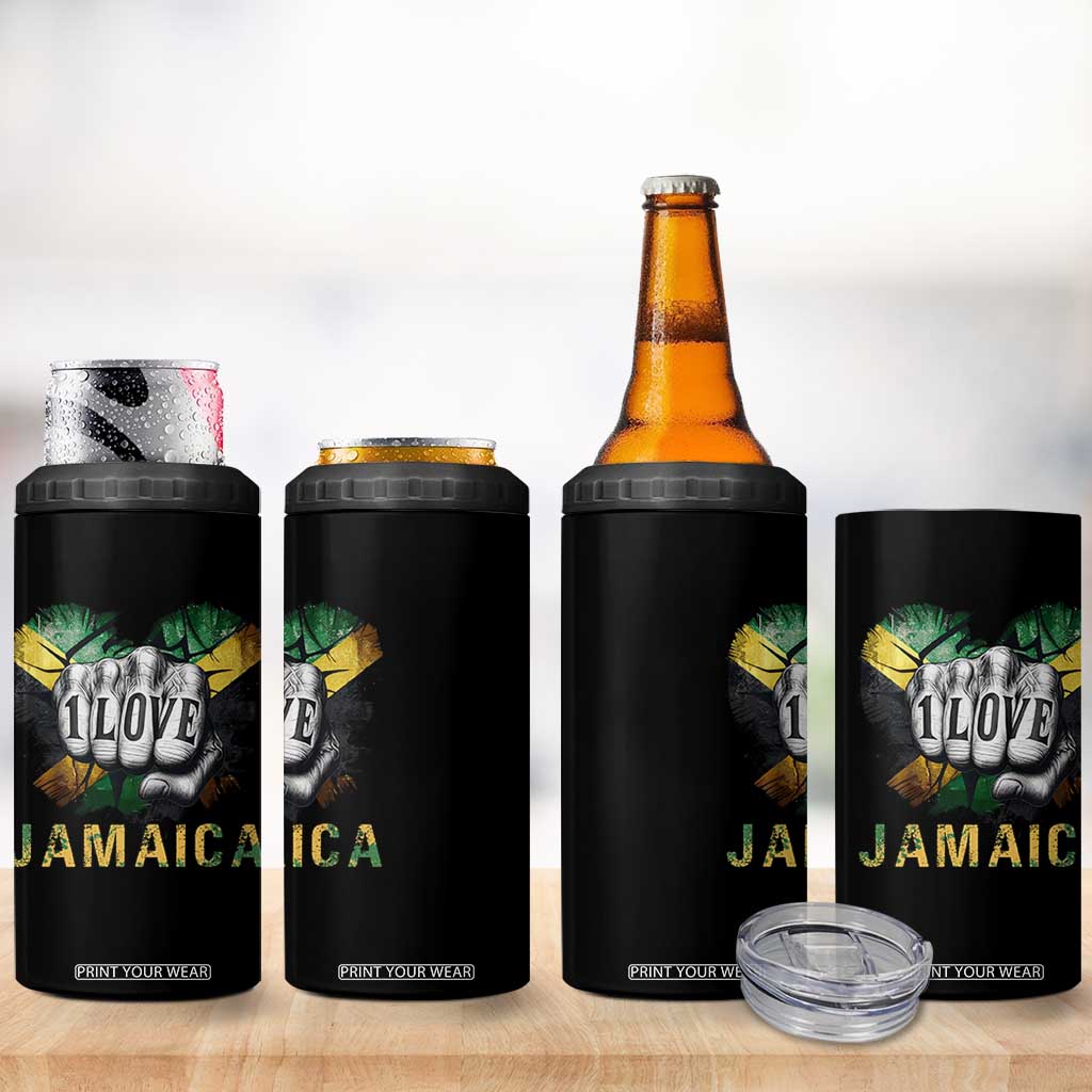 Jamaica One Love 4 in 1 Can Cooler Tumbler Rasta Reggae Punching Hand Jamaican Flag TS11 Print Your Wear