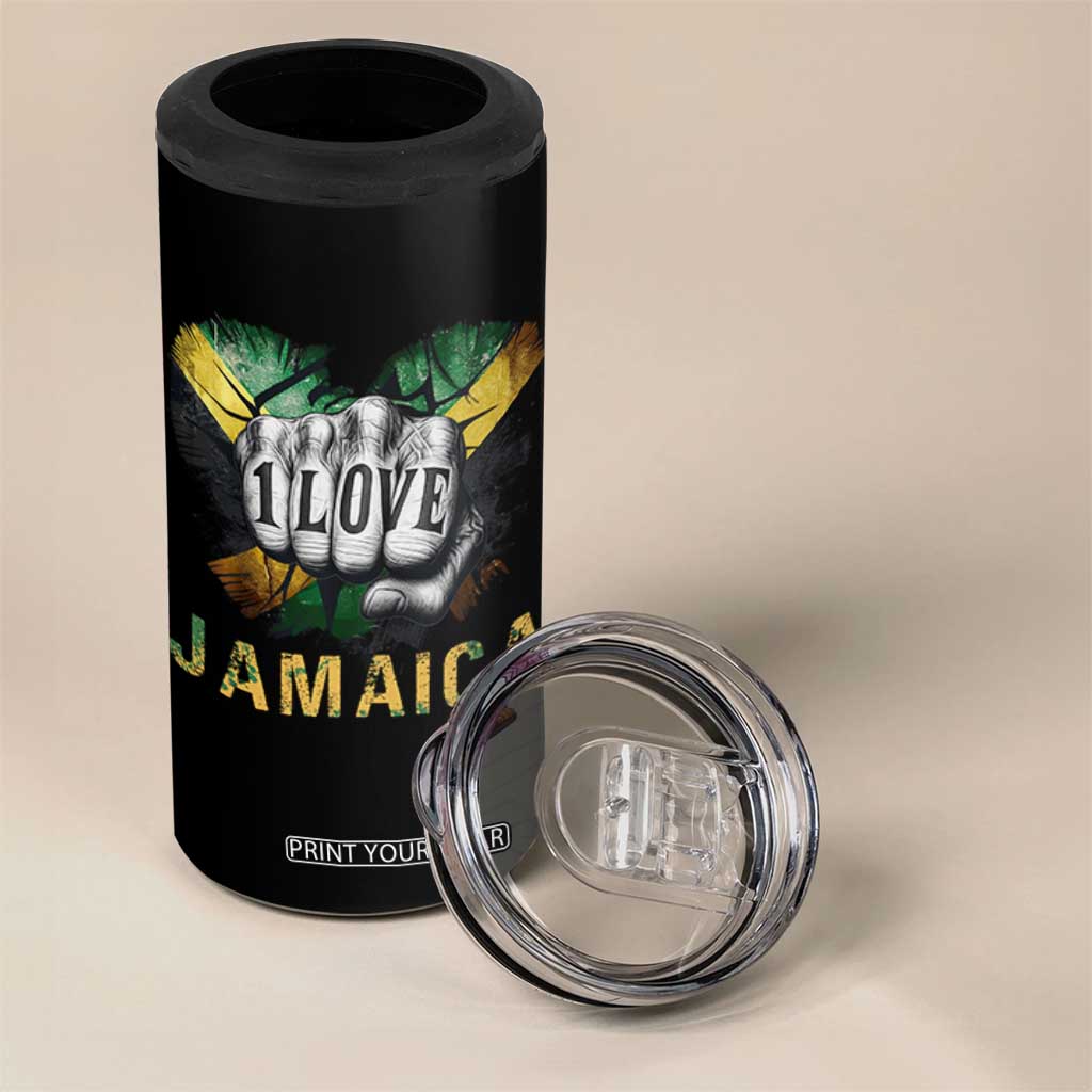 Jamaica One Love 4 in 1 Can Cooler Tumbler Rasta Reggae Punching Hand Jamaican Flag TS11 Print Your Wear