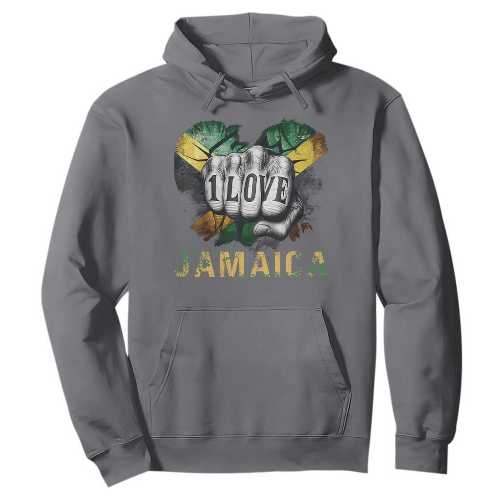 Jamaica One Love Hoodie Rasta Reggae Punching Hand Jamaican Flag TS11 Charcoal Print Your Wear