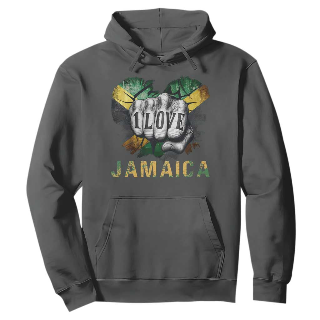 Jamaica One Love Hoodie Rasta Reggae Punching Hand Jamaican Flag TS11 Dark Heather Print Your Wear