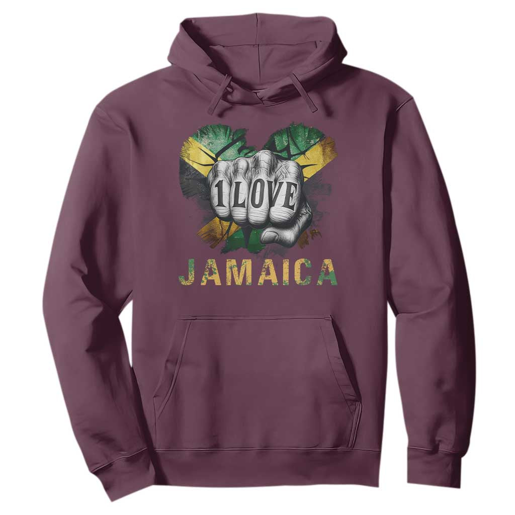 Jamaica One Love Hoodie Rasta Reggae Punching Hand Jamaican Flag TS11 Maroon Print Your Wear