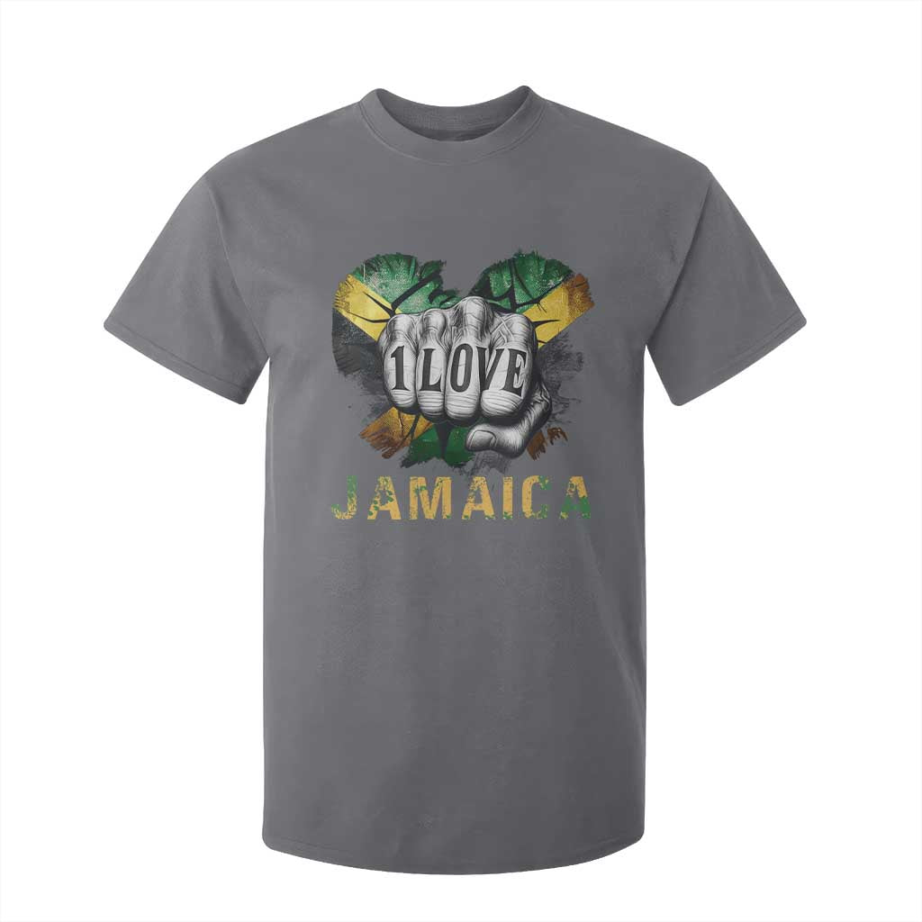 Jamaica One Love T Shirt For Kid Rasta Reggae Punching Hand Jamaican Flag TS11 Charcoal Print Your Wear