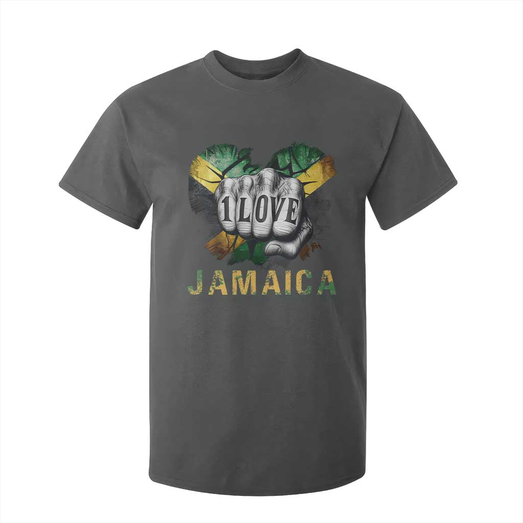 Jamaica One Love T Shirt For Kid Rasta Reggae Punching Hand Jamaican Flag TS11 Dark Heather Print Your Wear