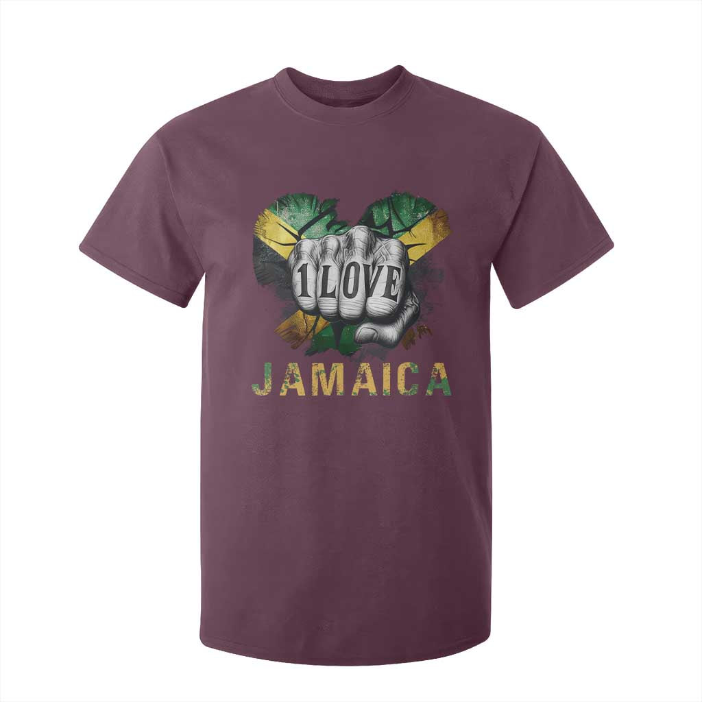 Jamaica One Love T Shirt For Kid Rasta Reggae Punching Hand Jamaican Flag TS11 Maroon Print Your Wear