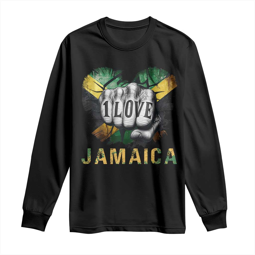 Jamaica One Love Long Sleeve Shirt Rasta Reggae Punching Hand Jamaican Flag TS11 Black Print Your Wear