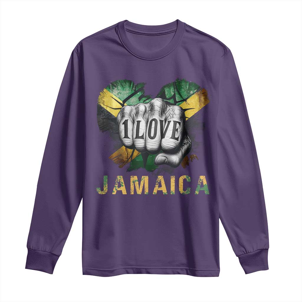 Jamaica One Love Long Sleeve Shirt Rasta Reggae Punching Hand Jamaican Flag TS11 Purple Print Your Wear