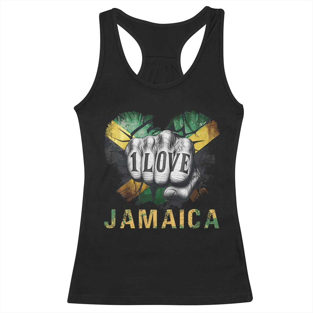 Jamaica One Love Racerback Tank Top Rasta Reggae Punching Hand Jamaican Flag TS11 Black Print Your Wear