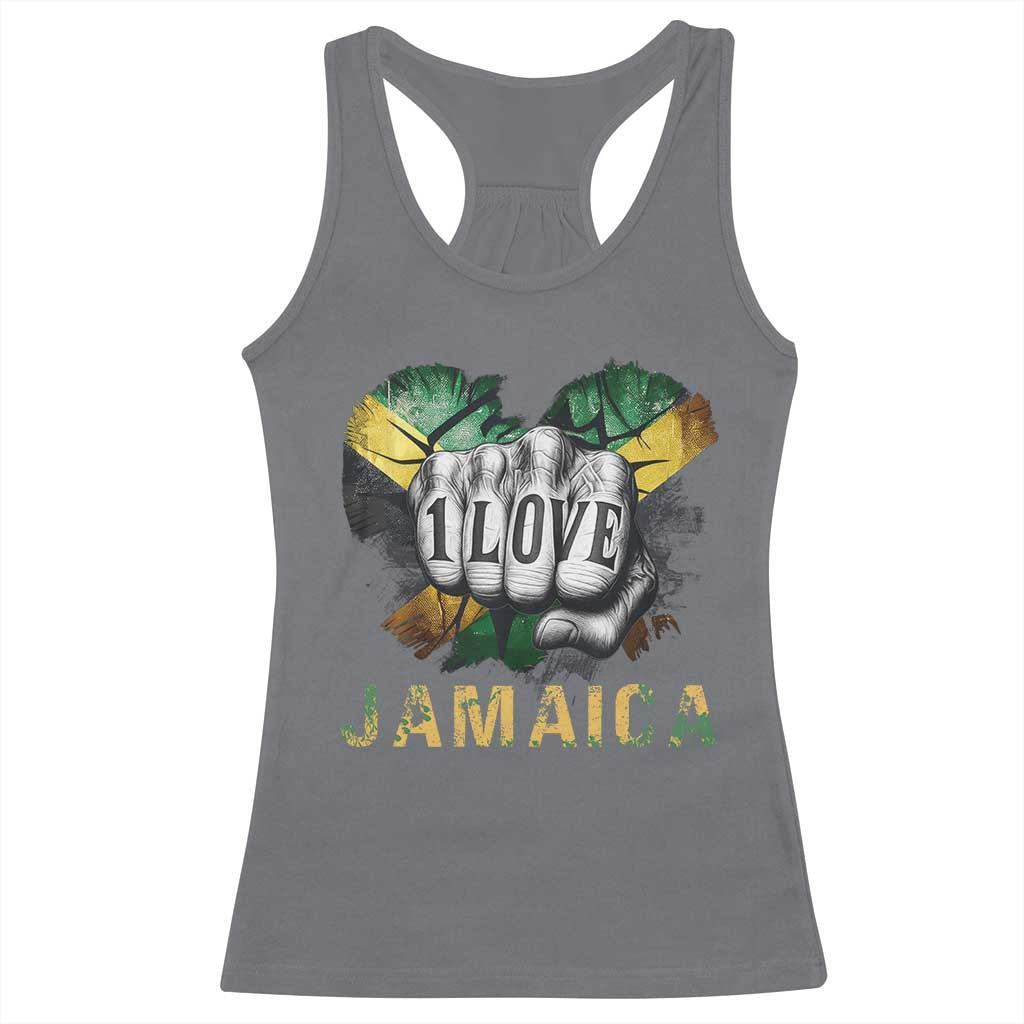 Jamaica One Love Racerback Tank Top Rasta Reggae Punching Hand Jamaican Flag TS11 Charcoal Print Your Wear