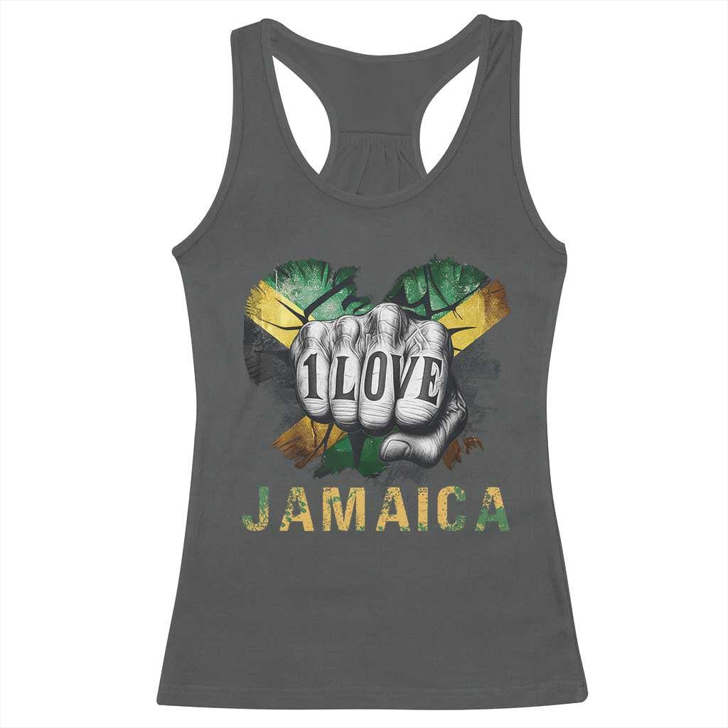 Jamaica One Love Racerback Tank Top Rasta Reggae Punching Hand Jamaican Flag TS11 Dark Heather Print Your Wear
